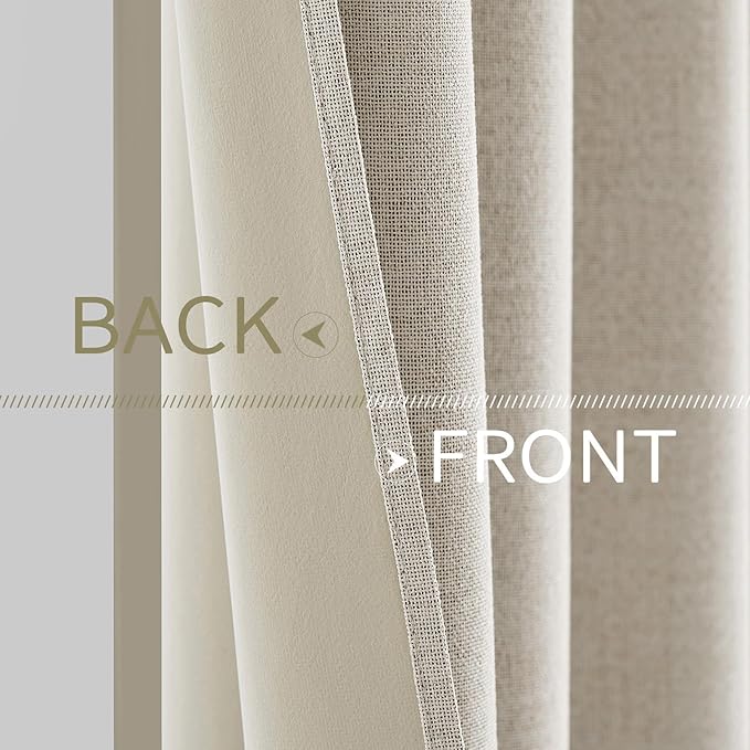 MIULEE Linen Curtains for Bedroom 100% Blackout Thermal Insulated Birch Grommet Room Darkening Curtains & Drapes for Living Room Nursery 52 x 90 Inch (2 Panels)