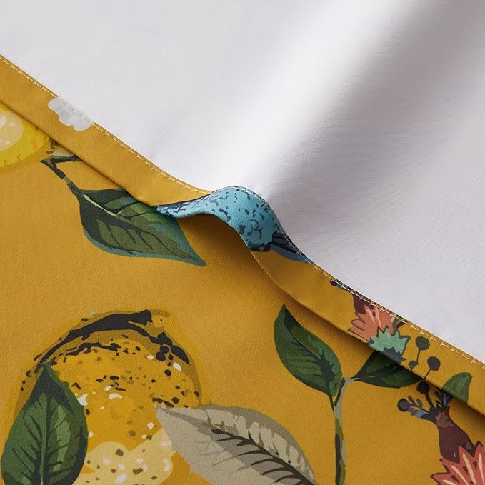 Topfinel Mustard Yellow Blackout Valances Curtains 18 Inches Long Farmhouse Leaf Hummingbird Lemon Tree Printed Grommet Toppers for Kitchen Bathroom, Thermal Insulated Grommet Short Window Set of 2