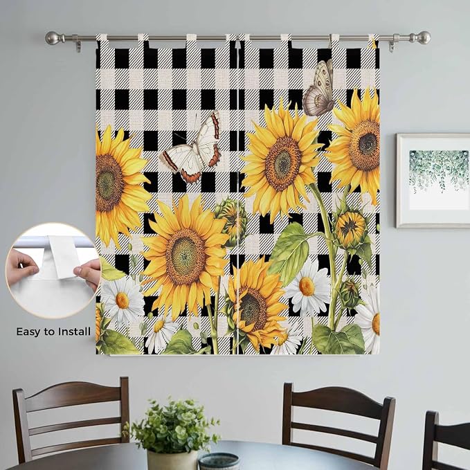 Sunflowers Living Room Curtains 84 Inch Length, Window Curtains Tab Top - Image 4