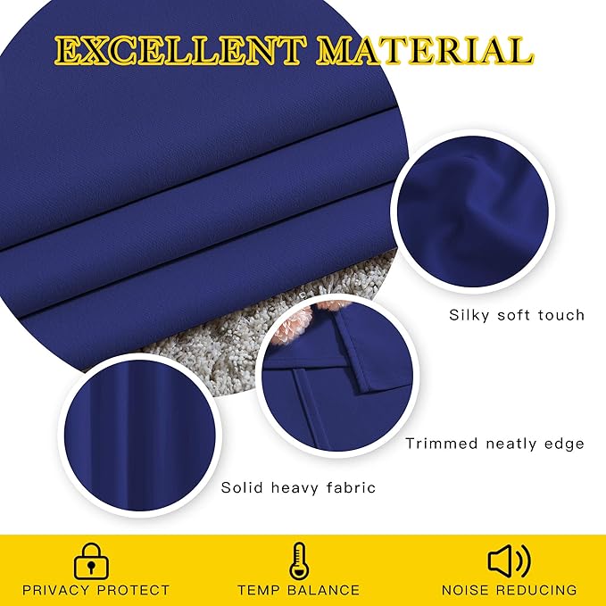 NICETOWN Bedroom Blackout 102 inch Curtains for Sliding Glass Door - Grommet Thermal Insulated Solid Luxury Window Treatments Sound Reducing for Living Room (W66 x L102, Navy Blue, Set of 2)