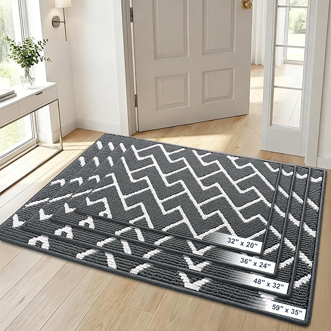 OLANLY Front Door Mat, Non-Slip Rubber Backing, Dirt Resistant and Absorbent, Washable, Easy to Clean Low-Profile Indoor Doormat for Back Door, Entryway, Inside Entrance, 40x32, Charcoal