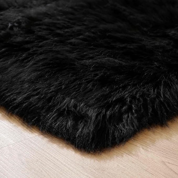 Goolela Black Sheepskin Area Rug 8x10 Fluffy Fuzzy Furry Shag Carpet for Living Room Bedroom Faux Fur Plush Rectangle