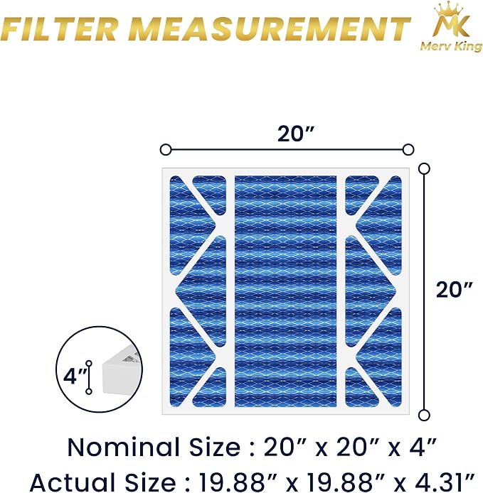 MervKing 20x20x4 Air Filter Actual Size: 19.88" x 19.88" x 4.31" MERV 11 MPR - Image 2