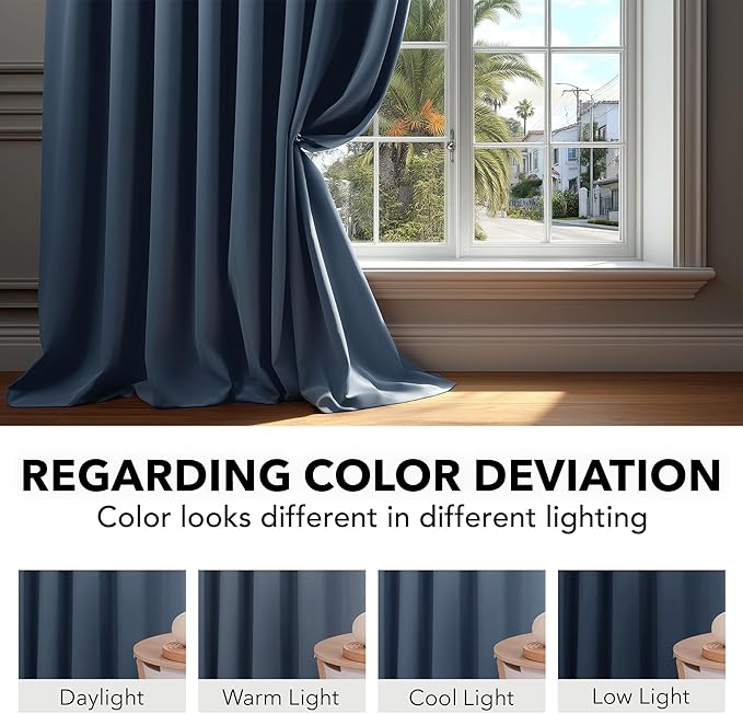 Deconovo Blackout Curtains, Thermal Insulated, W52 x L95 2 Panels, Back Tab, Machine Washable, Room-Darkening Drapes for Bedroom/Living Room Stone Blue