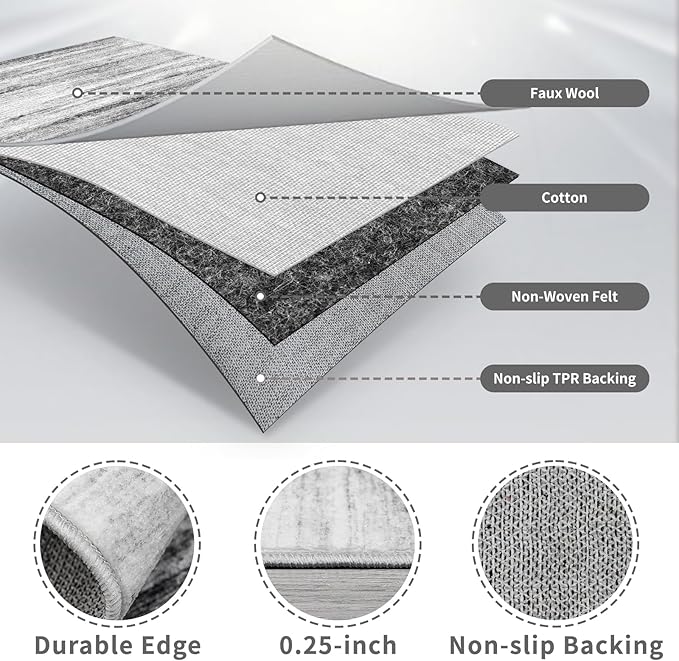 2x3 Small Washable Area Rug: Non-Slip Indoor Door Mat for Entrance Doorway Kitchen Bedroom Living Room - Abstract Farmhouse Throw Rug for Modern Home Decor Grey