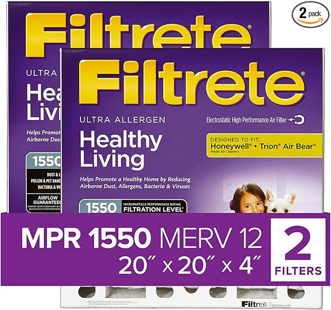 Filtrete 20x20x4, AC Furnace Air Filter, MPR 1550 DP, Healthy Living Ultra by Filtrete