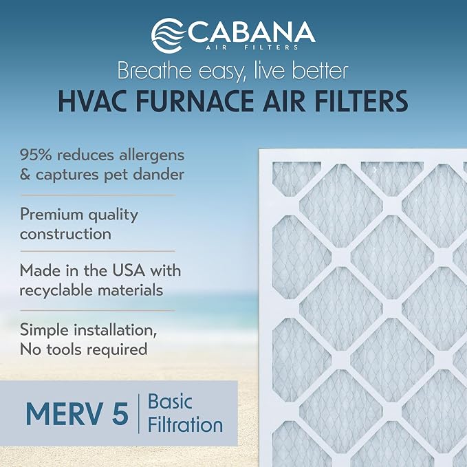 Cabana Filters 6-Pack 16x25x1 MERV 5 AC Furnace Air Filter, Pleated Filters - Image 2