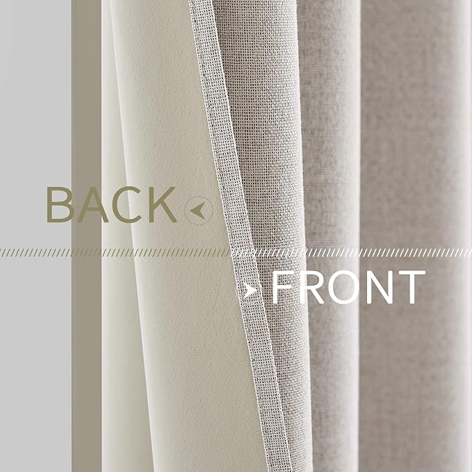 MIULEE 100% Blackout Polyester Textured Curtains for Bedroom Solid Thermal Insulated Ivory Grommet Room Darkening Curtains & Drapes Luxury Decor for Living Room Nursery 52 x 90 Inch (2 Panels)