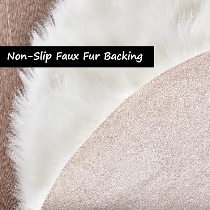 Goolela White Round Area Rug 5ft Fluffy Circle Faux Fur Sheepskin Carpet for Bedroom Living Room Fuzzy Furry Plush Washable