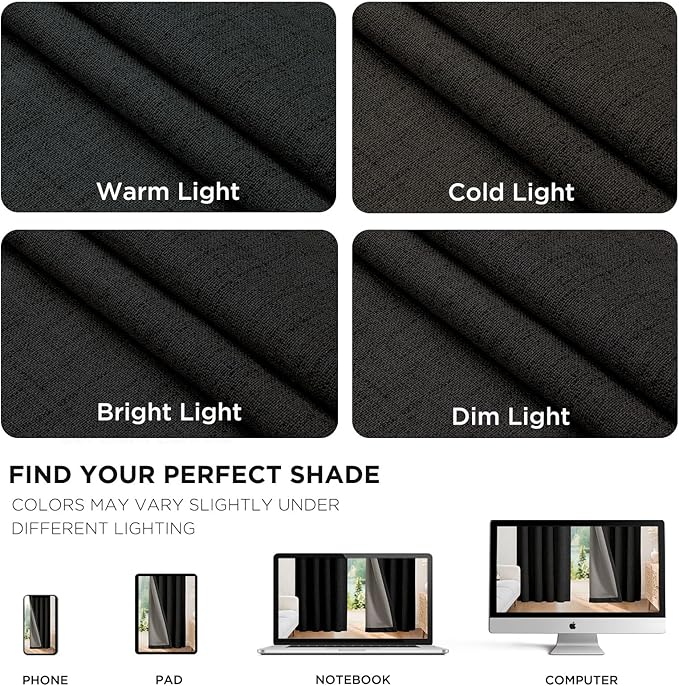 Joydeco Blackout Curtains for Bedroom - 100% Light Blocking 2 Panels Set Black Drapes 42" W x 90" L, Thermal Insulated Room Darkening Curtains, Linen Textured for Living Room, Rod Pocket & Back Tabs
