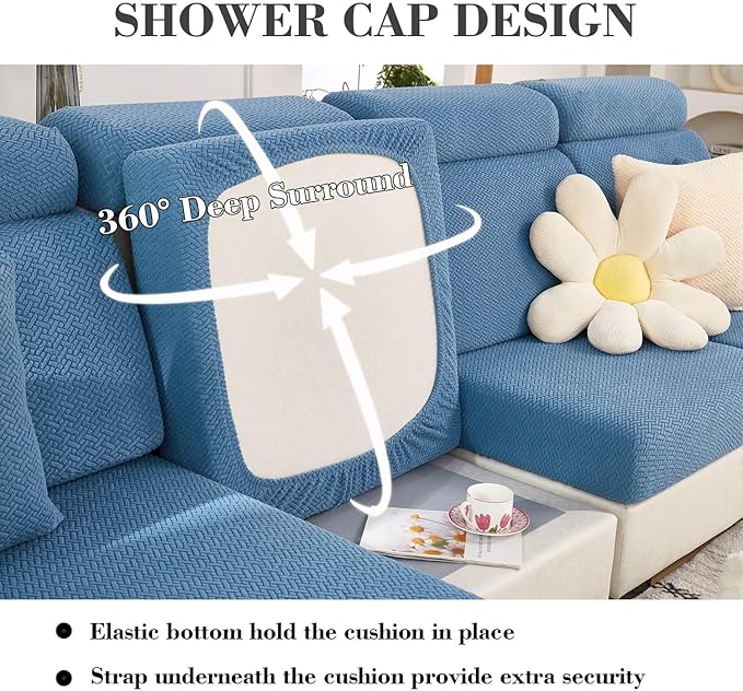 Sofa Covers Couch Covers for Sofa Pet Friendly Couch Cushion Covers Universal Sofa Covers Washable Stretch Slipcovers for Sectional Sofa (Texture Blue,Chaise Cover)