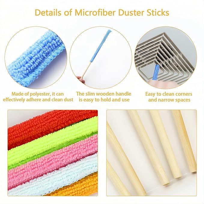 12Pcs Microfiber Duster, Detail Sticks Fan Cleaning Brush Fan Blade Cleaner - Image 3