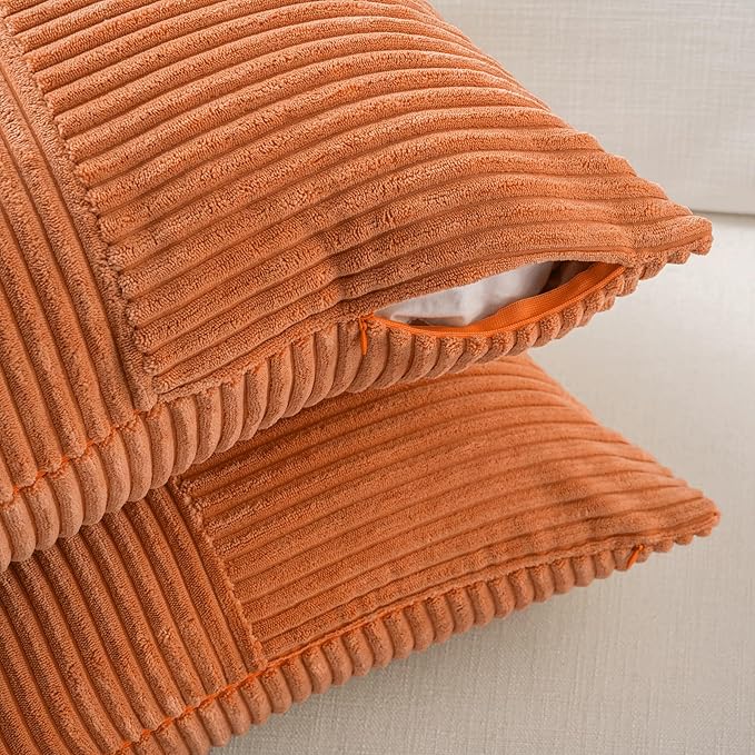 Fancy Homi 2 Packs Burnt Orange Decorative Throw Pillow Covers 18x18 Inch for Living Room Couch Bed Sofa, Farmhouse Boho Home Decor, Soft Corss Corduroy Patchwork Textured Accent Cushion Case 45x45 cm