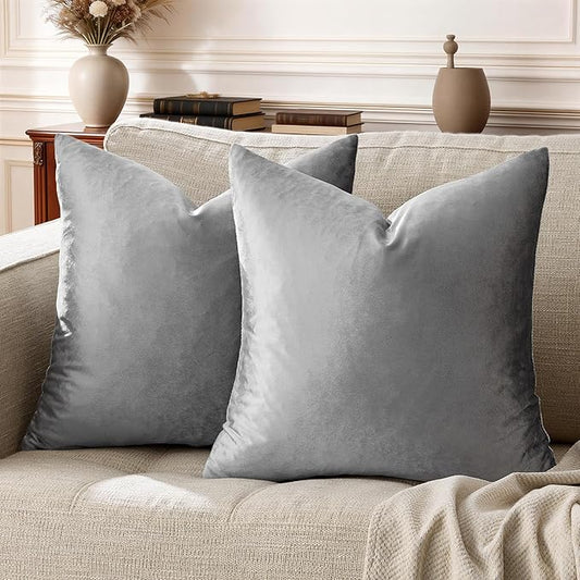 GIGIZAZA Dark Grey Pillow Covers 18x18,Velvet Square Throw Pillows Modern Covers Pack of 2 Decorative Pillows for Living Room Couch Sofa Luxury Solid Pillow Cases