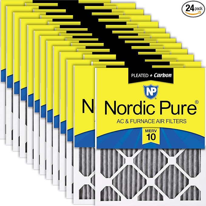 Nordic Pure 18x24x1 Pleated MERV 10 Plus Carbon Air Filters 24 Pack | Actual by NordicPure