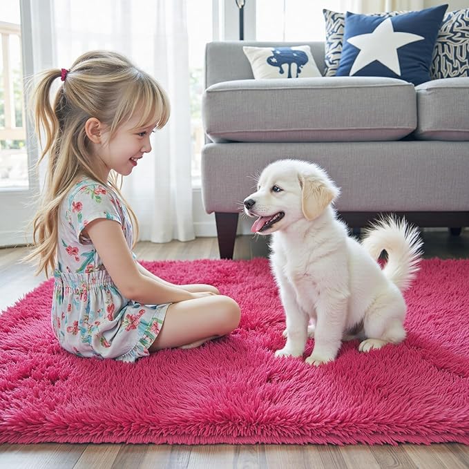 Rugs for Living Room 5x8, Alfombras para Salas Shag Large Plush Soft Area Rug, Shaggy Carpets for Bedroom, Kids Boys Girls Home Decor Aesthetic(Hot Pink, 5 x 8)