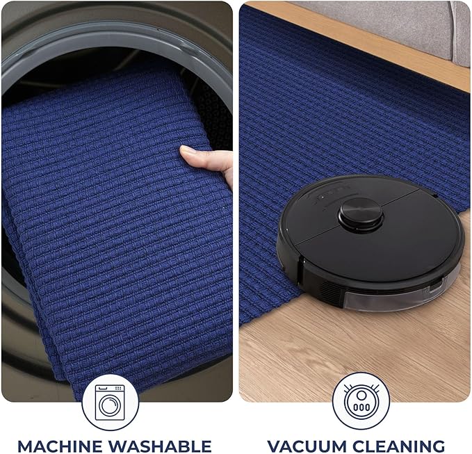 KOZYFLY Rugs for Entryway 3x5 ft Washable Area Rug Non Slip Rubber Backed Entry Rug Woven Indoor Door Mat Cotton Kitchen Rugs Floor Carpet for Entryway, Foyer, Backdoor, Royal Blue/Navy