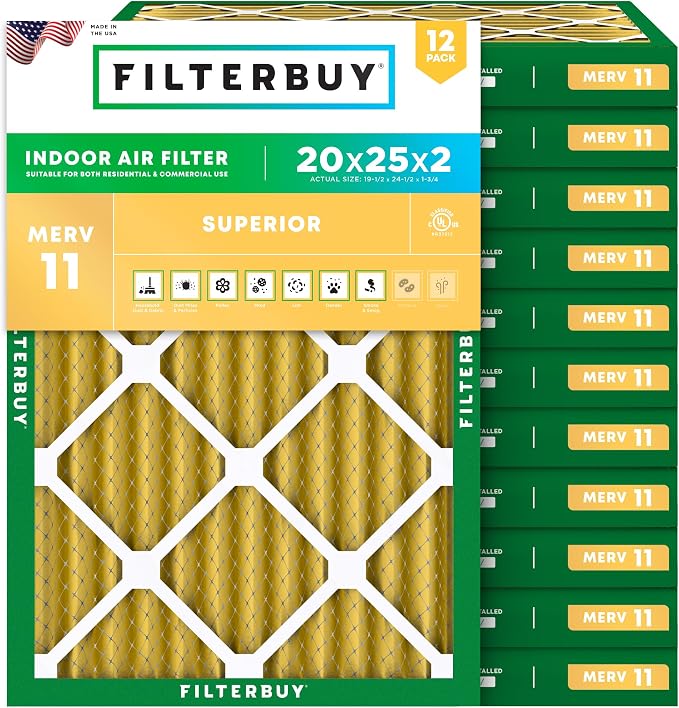 Filterbuy 20x25x2 Air Filter MERV 11 Superior Pet & Allergy Defense, by Filterbuy