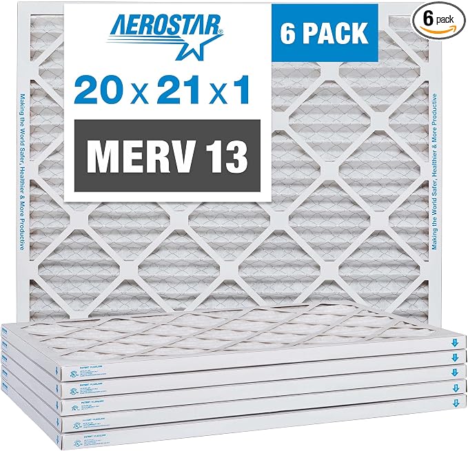Aerostar 20x21x1 MERV 13 Pleated Air Filter, AC Furnace Air Filter, 6 Pack by AirFiltersDelivered
