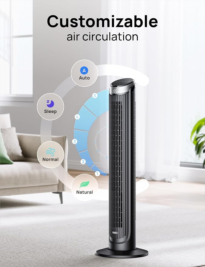 DREO Tower Fan for Bedroom, 90° Oscillating Fans that Blow Cold Air, 5 Speeds - Image 6