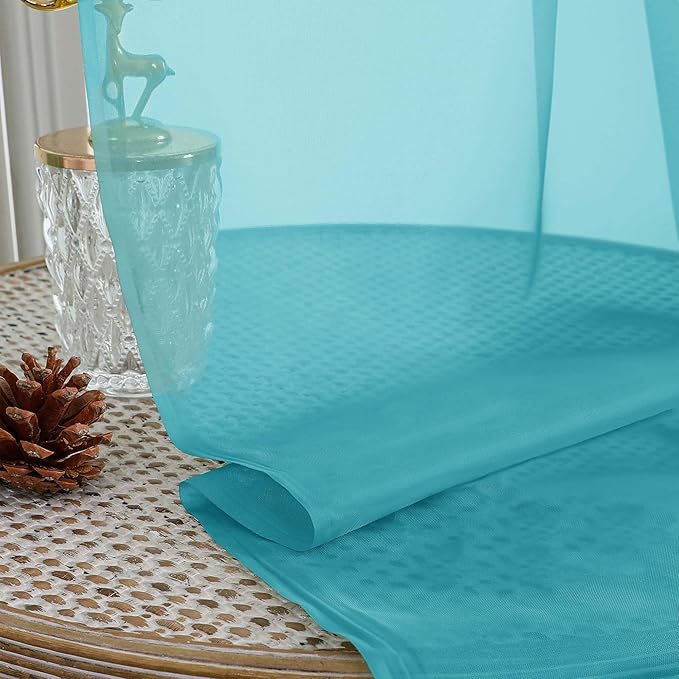 OWENIE Sheer Curtains 84 Inches Long 2 Panels Set, Sheer Turquoise Curtains for Living Room Bedroom 59 Inch Extra Wide, Modern Voile Filmy Rod Pocket Drapes, 2 Pcs, Each 59 W x 84L, Turquoise