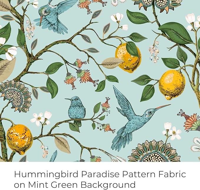 Topfinel 94 Inches Long Custom Floral Curtains Unique Cottagecore Whimsical Vintage Pretty Fun Flower Hummingbird Patterned Double Sided Grommet Print Drapes for Bedroom Living Room Dining Mint Green