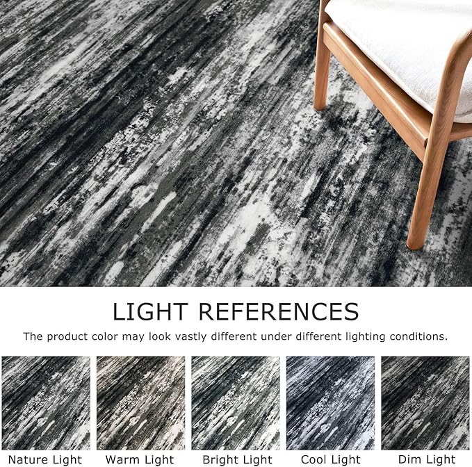 KOZYFLY Modern Abstract Washable Rug Runner 2.6x12 Hallway Rug Runner Non-Slip Soft Kitchen Runner Rugs, Black Grey Striped Carpet for Entryway Bathroom Laundry Room Foyer