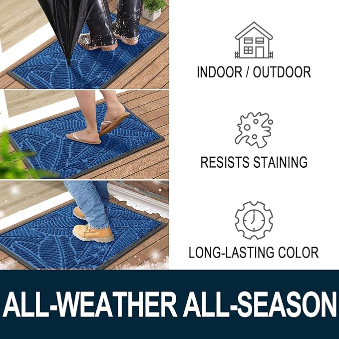 Colorxy Waterproof Doormat, Sturdy Natural Rubber Front Door Mats, Non Slip Low Profile Indoor Outdoor Entrance Mat, Stain Resistant Easy Clean Floor Mat for Patio or Entryway, 59''x36'', Light Blue