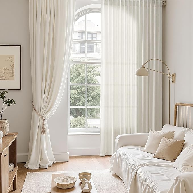 Nanspring Natural Linen Curtains 96 Inches Long for Living Room Bedroom Rustic Light Filtering Curtains Back Tab and Rod Pocket Farmhouse Decor Curtain for Dinner Room Office 52x96, 2 Panels