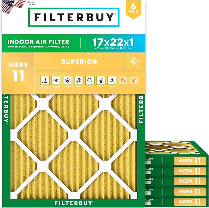 Filterbuy 17x22x1 Air Filter MERV 11 Superior Pet & Allergy Defense, by Filterbuy