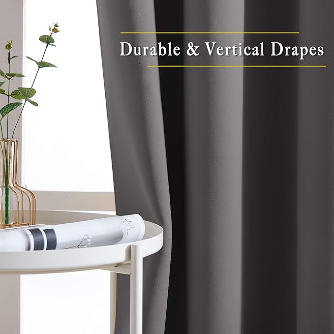 NICETOWN Bedroom Blackout Curtains Panels - Triple Weave Energy Saving Thermal Insulated Solid Grommet Blackout Draperies for Patio (80 inches by 108 Inch, Grey, Set of 2)