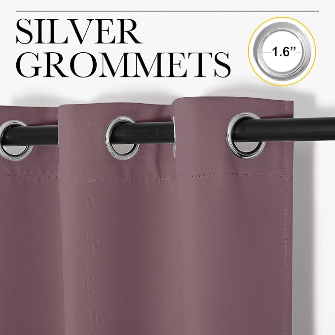NICETOWN Dry Rose Room Darkening Curtains for Kitchen, Set of 2, 42 inches Wide by 68 inches Long, Window Treatment Thermal Insulated Solid Grommet Room Darkening Curtains/Drapes for Bedroom