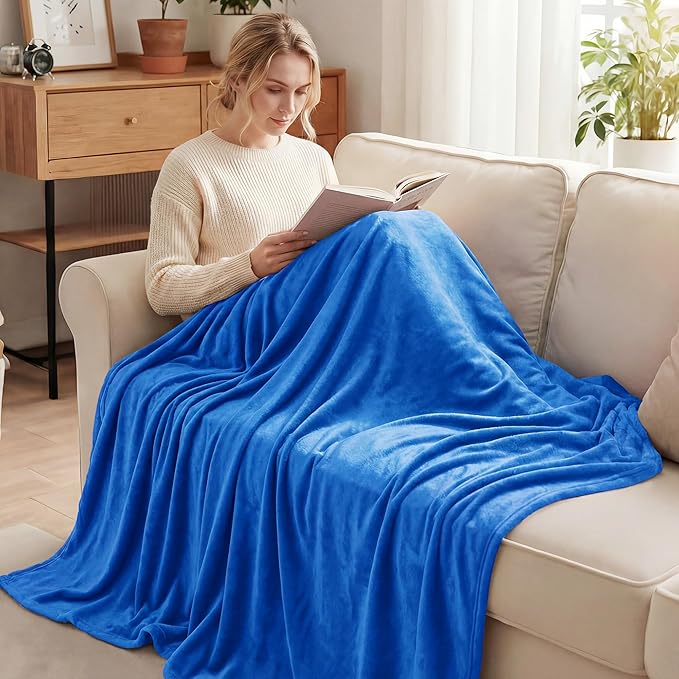 Exclusivo Mezcla Fleece Cobalt Blue Throw Blanket for Couch, Sofa, Super Soft and Warm Blankets, All Season, Cozy, Plush, Lightweight, 50x60 Inches
