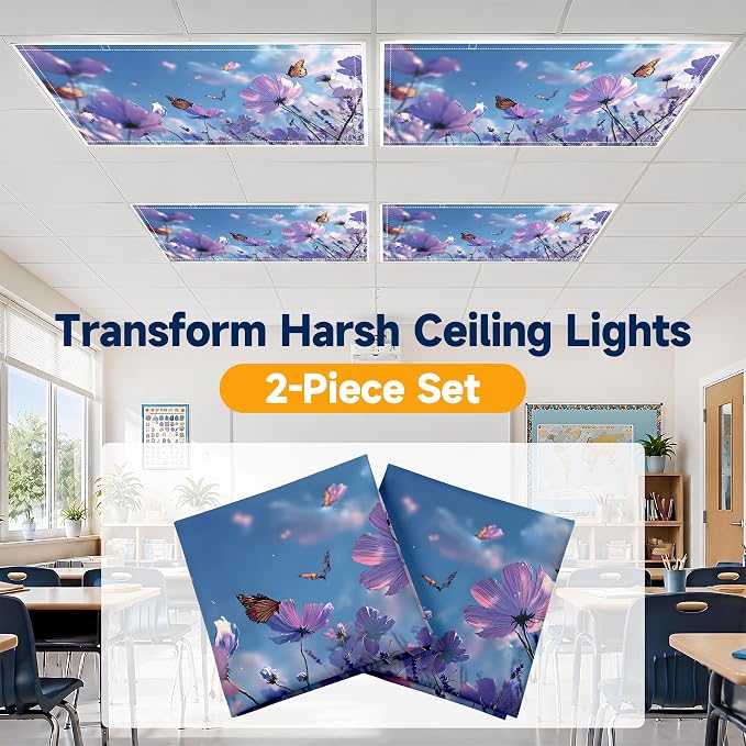 2 Pack Purple Cosmos Butterfly Decorative Ceiling Light Covers, Magnetic 4x2 Ft - Image 6