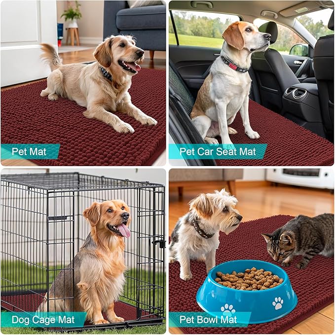 OLANLY Dog Door Mat for Muddy Paws 70x24, Absorbs Moisture and Dirt, Absorbent Non-Slip Washable Doormat, Quick Dry Chenille Mud Mat, Entry Indoor Entryway Carpet for Inside Floor, Caramel Russet