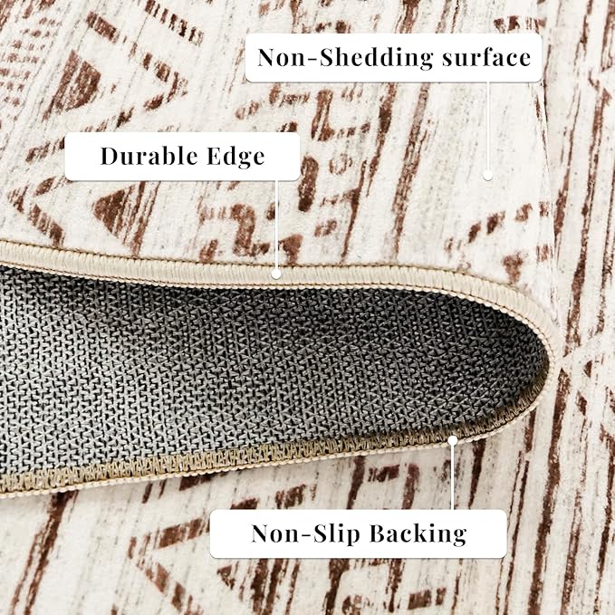 Moroccan Washable Hallway Runner Rug - 2'6"x14' Non Slip Kitchen Rugs Rubber Backing Floor Carpet with Soft Low Pile Mat for Living Room Bedroom Entryway Farmhouse 2'6"x14' Beige