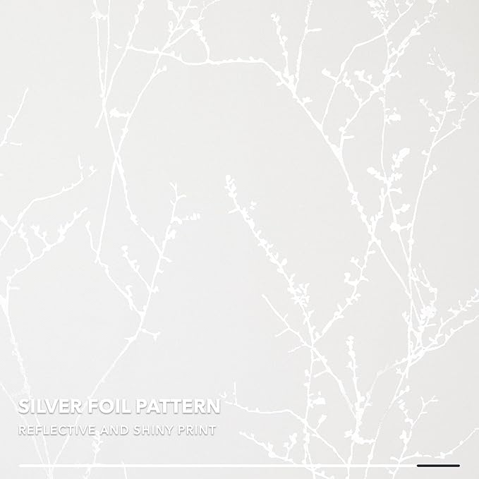 Deconovo Bedroom Curtains, Room Darkening Drapes, Thermal Insulated Soundproof Panel, Silver Tree Print, 52 x 84 Inch, Machine Washable Window Panels for Living Room Officee, Set of 2, Pure White