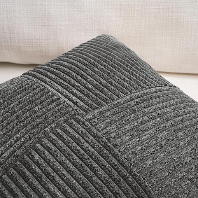 Fancy Homi 2 Packs Dark Gray Lumbar Decorative Throw Pillow Covers 16x32 Inch for Living Room Couch Bed Sofa, Farmhouse Home Decor, Soft Striped Corduroy Rectangle Accent Cushion Case 40x80 cm