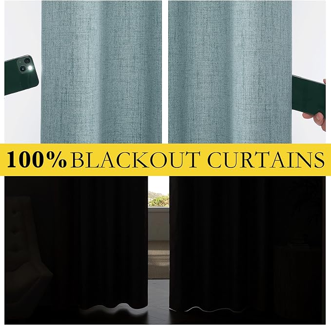 NICETOWN 100% Absolutely Blackout Linen Curtains with Thermal Insulated Liner, Skylark Blue, 42" Wide, 54" Length Energy Saving Curtains for Dining Room 2 Panels Set, Vertical Blinds