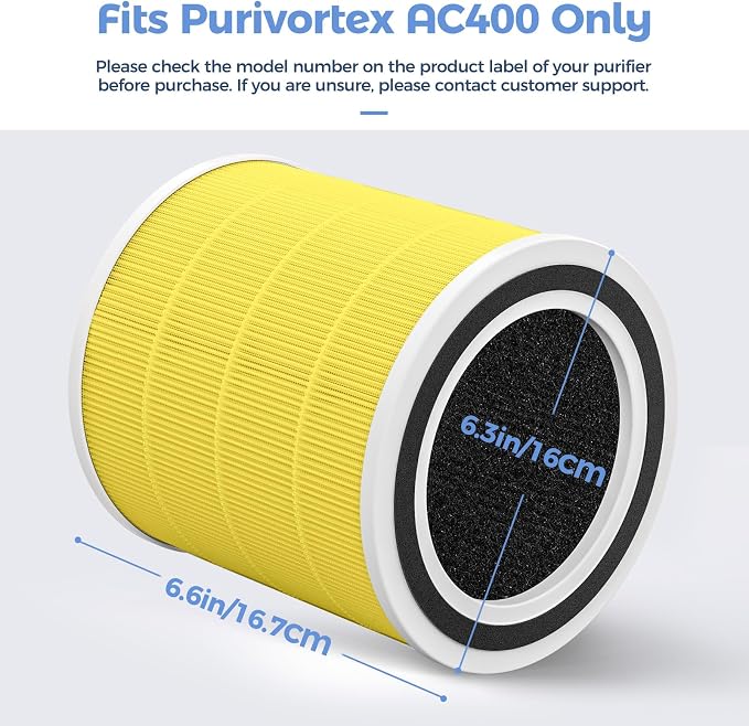 Purivortex AC400 Air Purifiers Pet Care HEPA Replacement Filter, 3-in-1 Filter - Image 2