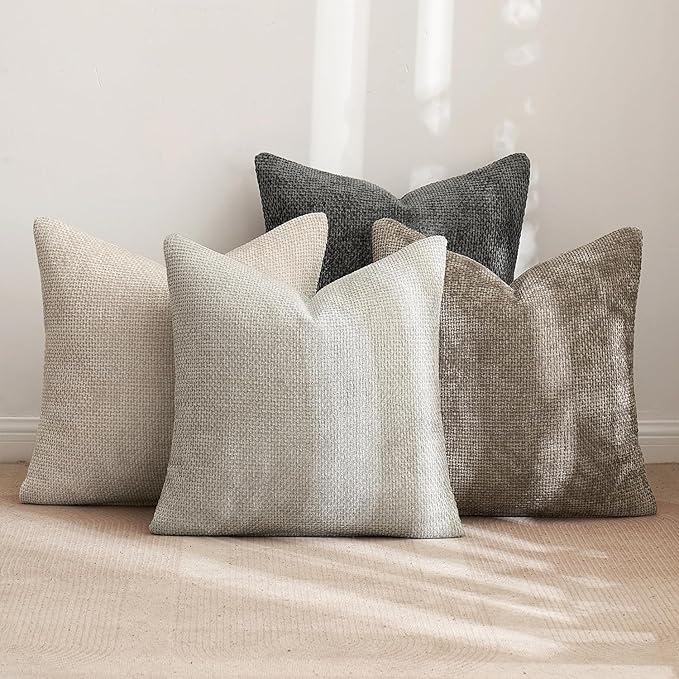 MIULEE Pack of 4 Couch Throw Pillow Covers 22x22 Inch Neutral Soft Decorative Chenille Pillow Covers Farmhouse Boho Accent Cushion Covers for Mid Century Modern Spring Decor Sofa Bedroom Living Room