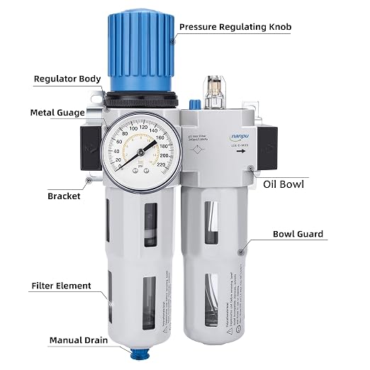 NANPU 1/2" NPT High Pressure Compressed Air Filter Regulator Lubricator Combo - Image 2