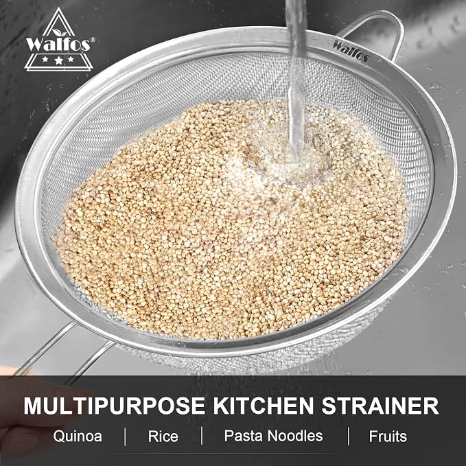 Walfos 8.6 Inch Large Fine Mesh Strainer, Kitchen Metal Food Strainers - Image 6