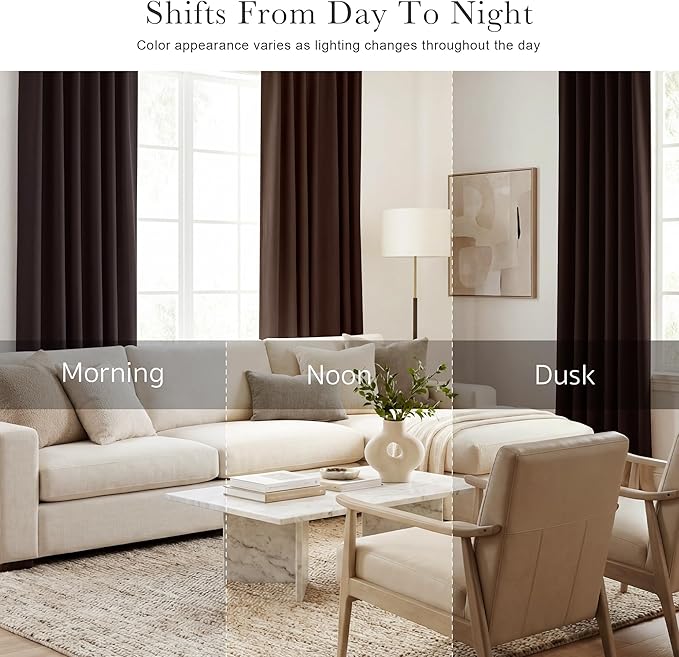 Pony Dance Blackout Curtains Thermal Insulated Window Treatment Panels Room Darkening Shade Drapes for Living Room Back Tab/Rod Pocket Bedroom Draperies, 34 x 63 Inch, Brown, 2 Panels