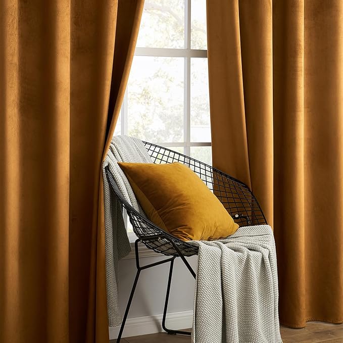 MIULEE Velvet Curtains Golden Brown Elegant Grommet Curtains Thermal Insulated Soundproof Room Darkening Black Out Curtains/Drapes for Classical Living Room Bedroom Decor 52 x 108 Inch Set of 2