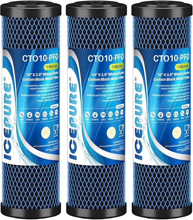 ICEPURE 1 Micron 10" x 2.5" Whole House PFOA/PFOS Carbon Water Filter Cartridge by ICEPURE
