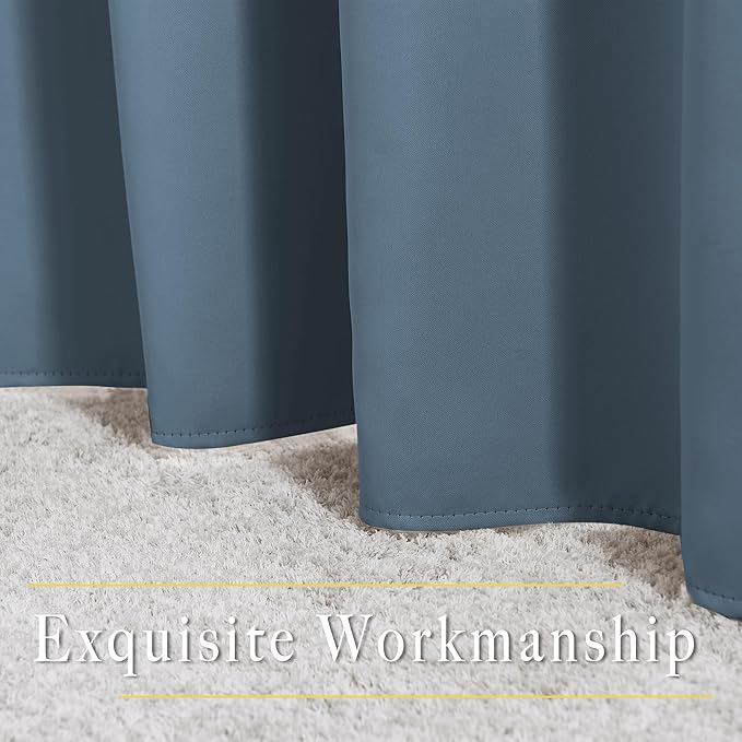 NICETOWN Smoky Blue Curtains for Girls Room - Thermal Insulated Solid Grommet Room Darkening Panels/Drapes for Boy's Bedroom (Smoky Blue, 1 Pair, 52 by 63-Inch)