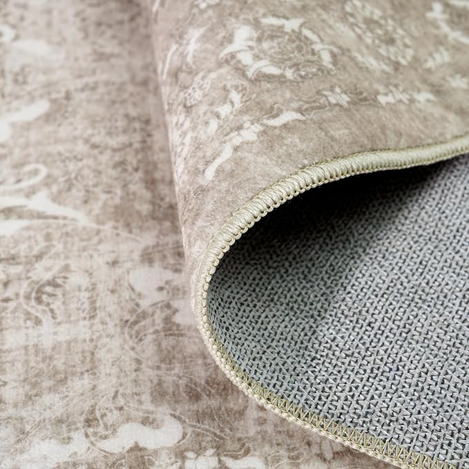 2'6"x14' Washable Hallway Runner Rug - Non Slip Kitchen Runner Rugs with Rubber Backing Vintage Low-Pile Carpet Runners for Entryway Dining Room Laundry Room Home Decor (Beige)