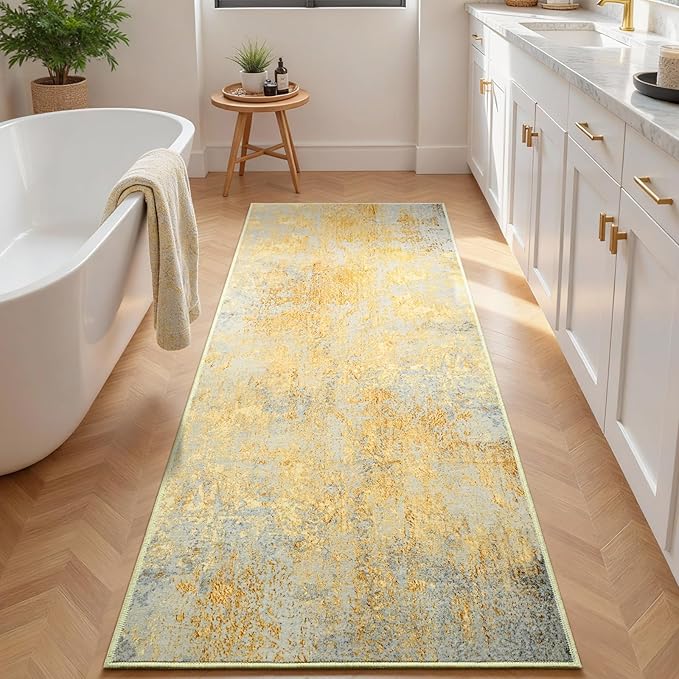 Runner Rug for Kitchen Hallways Runner Rug Non Slip 2'6''x8' Washable Long Runner Rugs with Rubber Backing Soft Abstract Carpet Runner for Entryway, Kitchen, Bedroom, Bathroom (Orange, Silver & Gray)