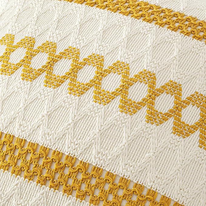 MIULEE Set of 2 Mustard Yellow Boho Decorative Lumbar Pillow Covers 12x20 Inch Farmhouse Rustic Couch Throw Pillows Modern Cotton Cushion Covers Retro Macrame Woven Spring Decor for Bed Sofa Chair